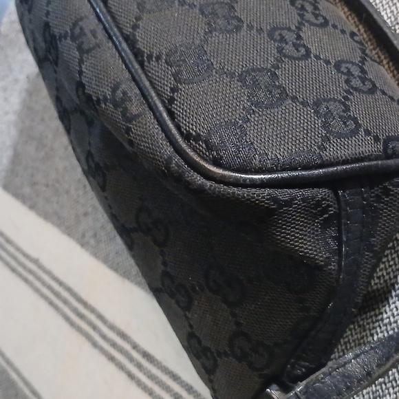 Authentic Gucci Vintage Hand Bag Pouch Purse GG Canvas Leather Black - Picture 10 of 16